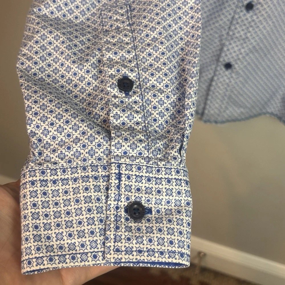 prAna‎ Organic cotton Lukas Poplin Slim Fit Geometric print Long Sleeve Shirt XL